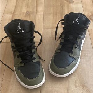 Air Jordan Black and Green Sneakers Youth